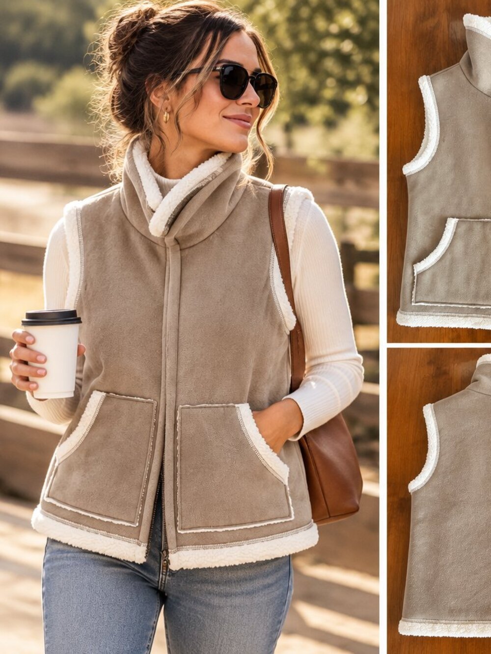 Vintage Ann Taylor LOFT Faux Suede Sherpa Vest Small Y2K